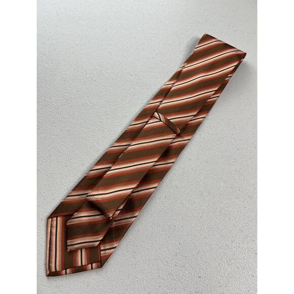 Paul Zileri Brown and Orange Striped Pattern 100% Silk Designer Italian Tie - Picture 4 of 7